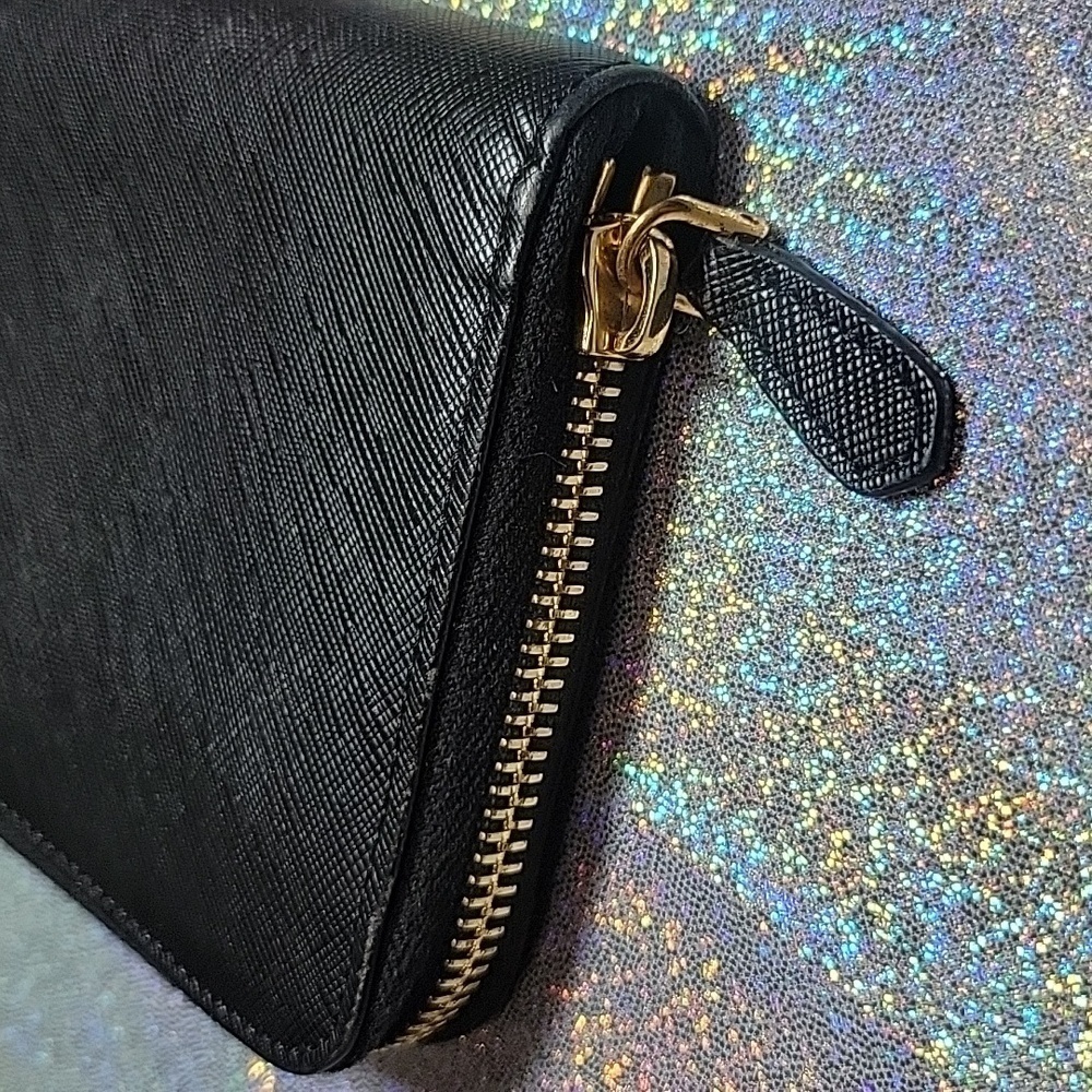 Prada Black Saffiano Textured Leather Zip Around Continental Long Wallet - Picture 3 of 12